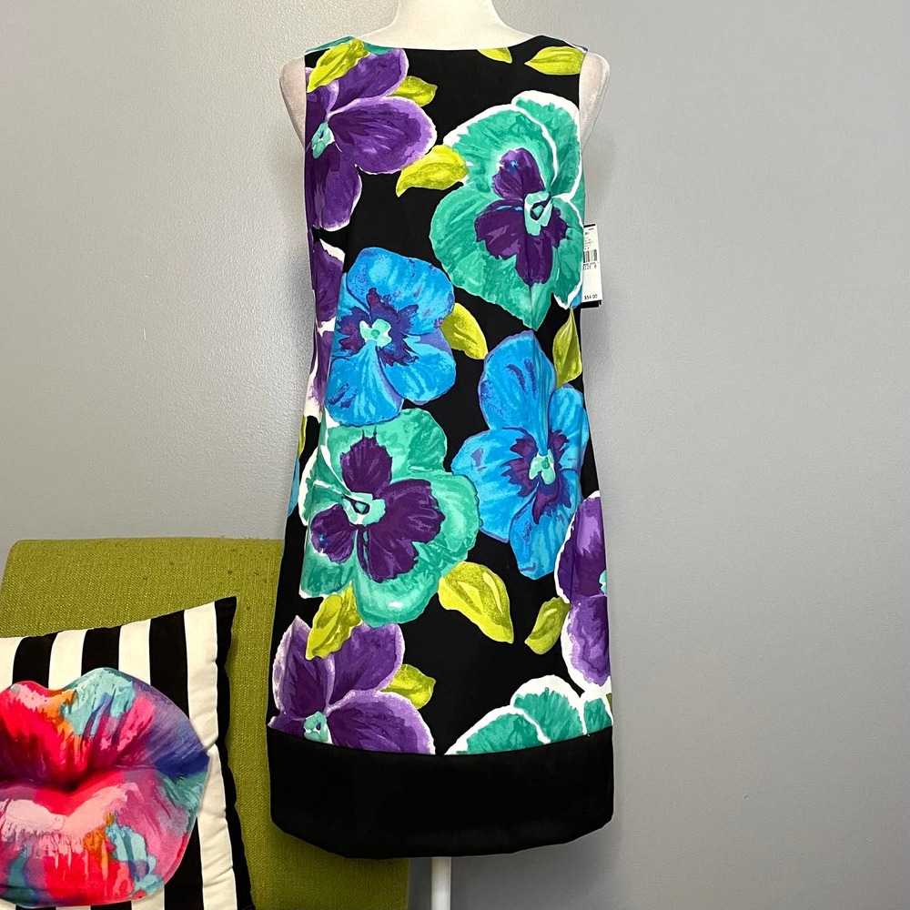 AB Studio Floral Sleeveless Shift Dress NEW 8 Purple Blue Green